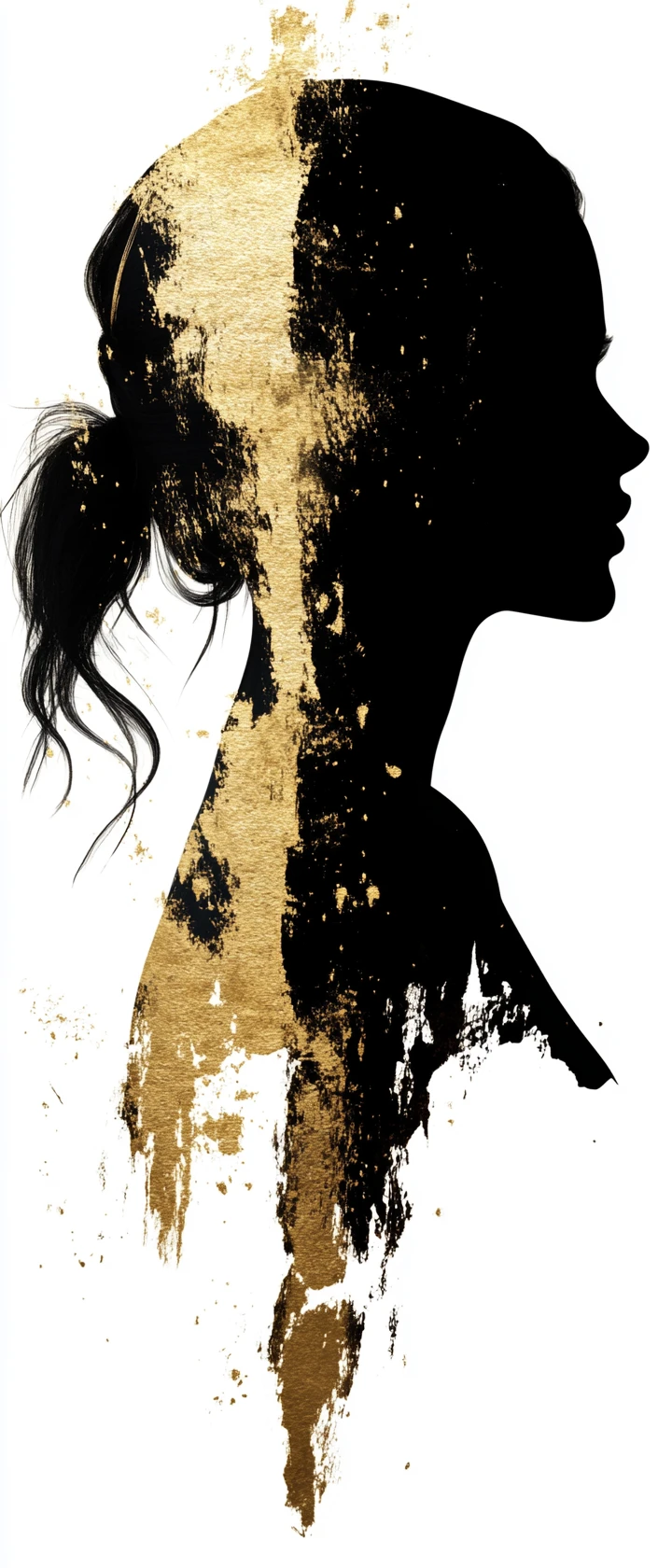 Ritratto in silhouette dorata di una donna triste su sfondo bianco