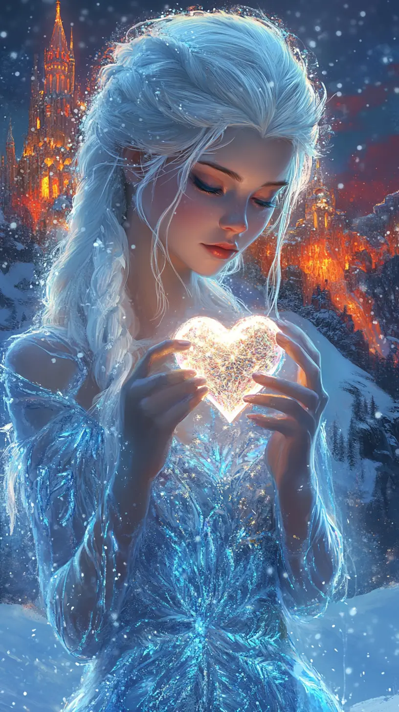 Ice princess holding a sparkling heart crystal