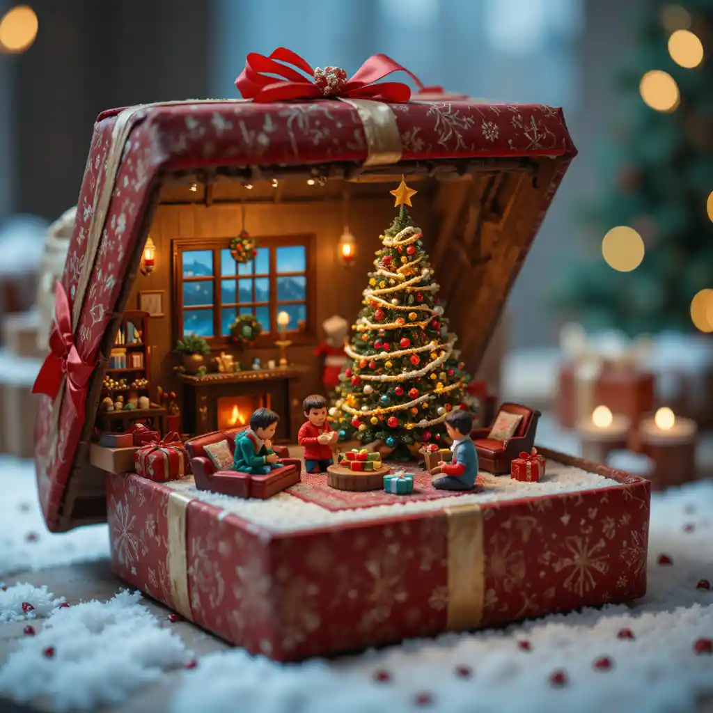 Enfants ouvrant des cadeaux de Noël près d’un sapin décoré