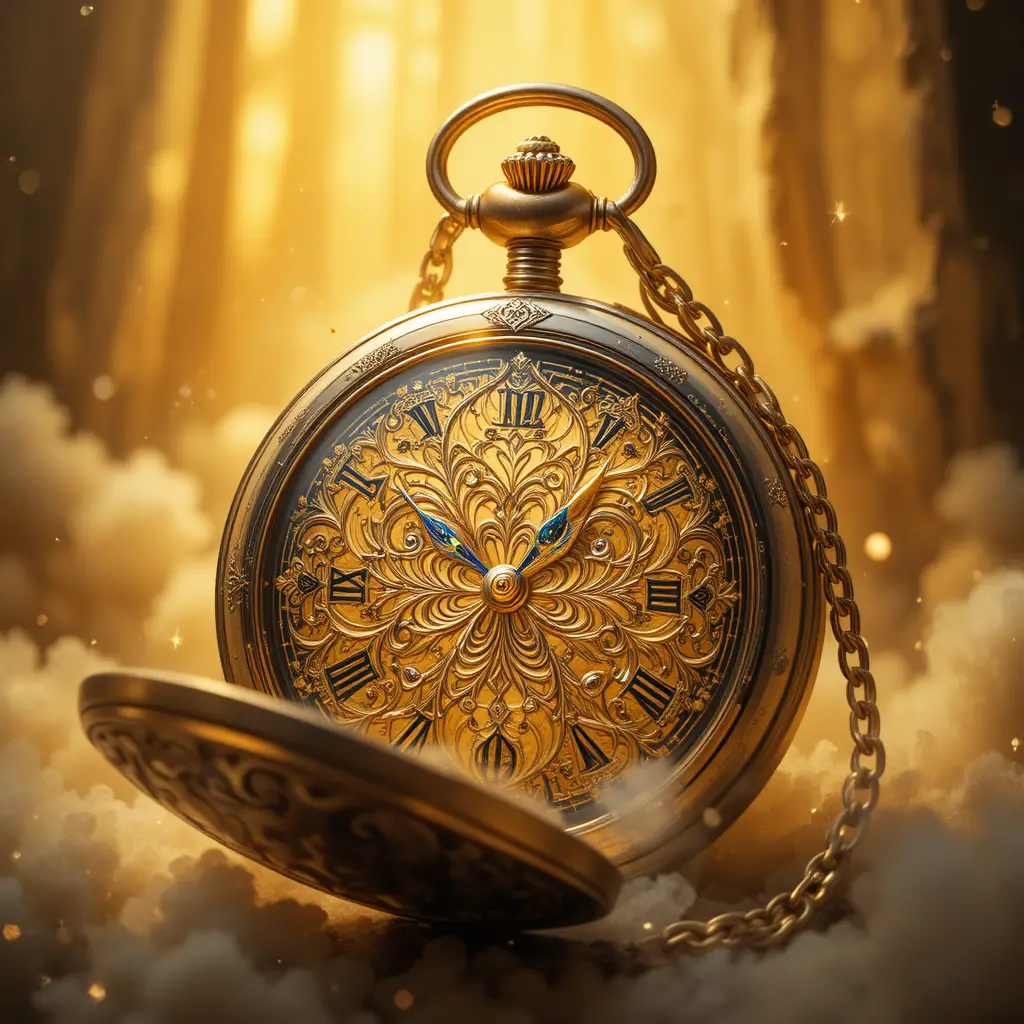 Golden gothic pocket watch in minimal digital painting