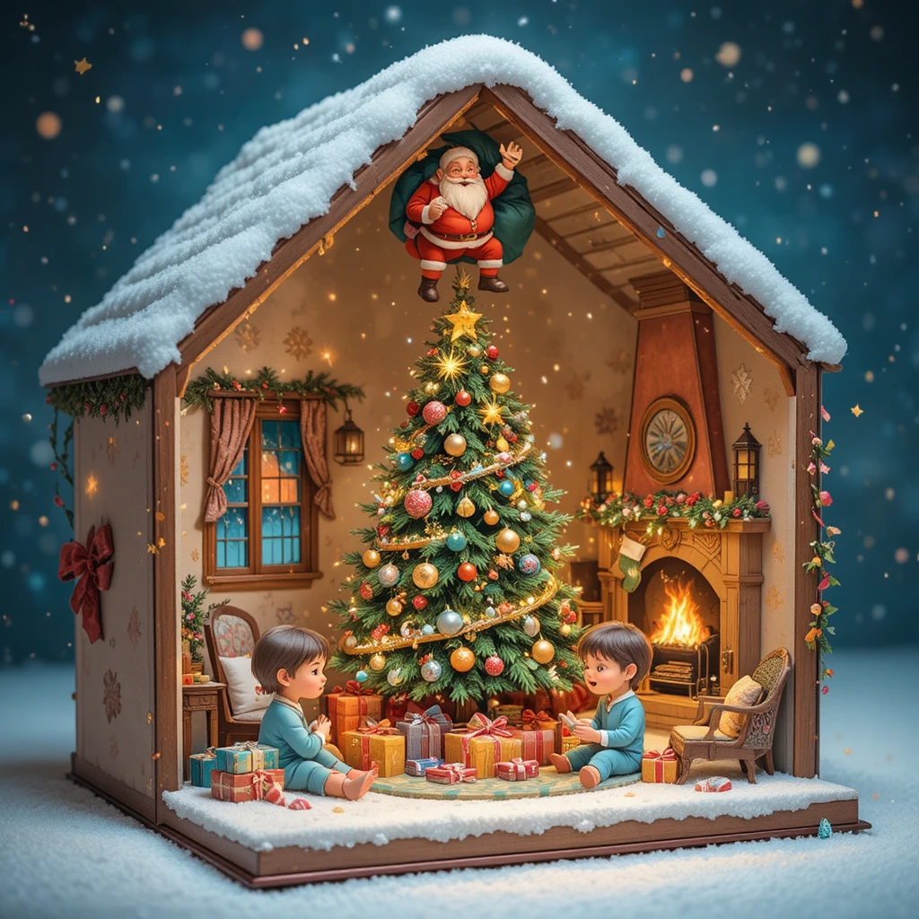 Cozy Christmas tree scene in a storybook gift box