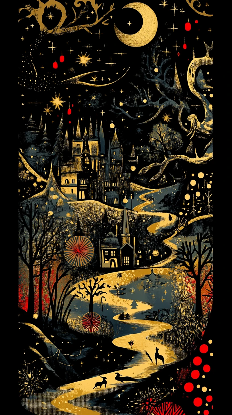 Festive Christmas silhouettes on a graphic golden ratio backdrop