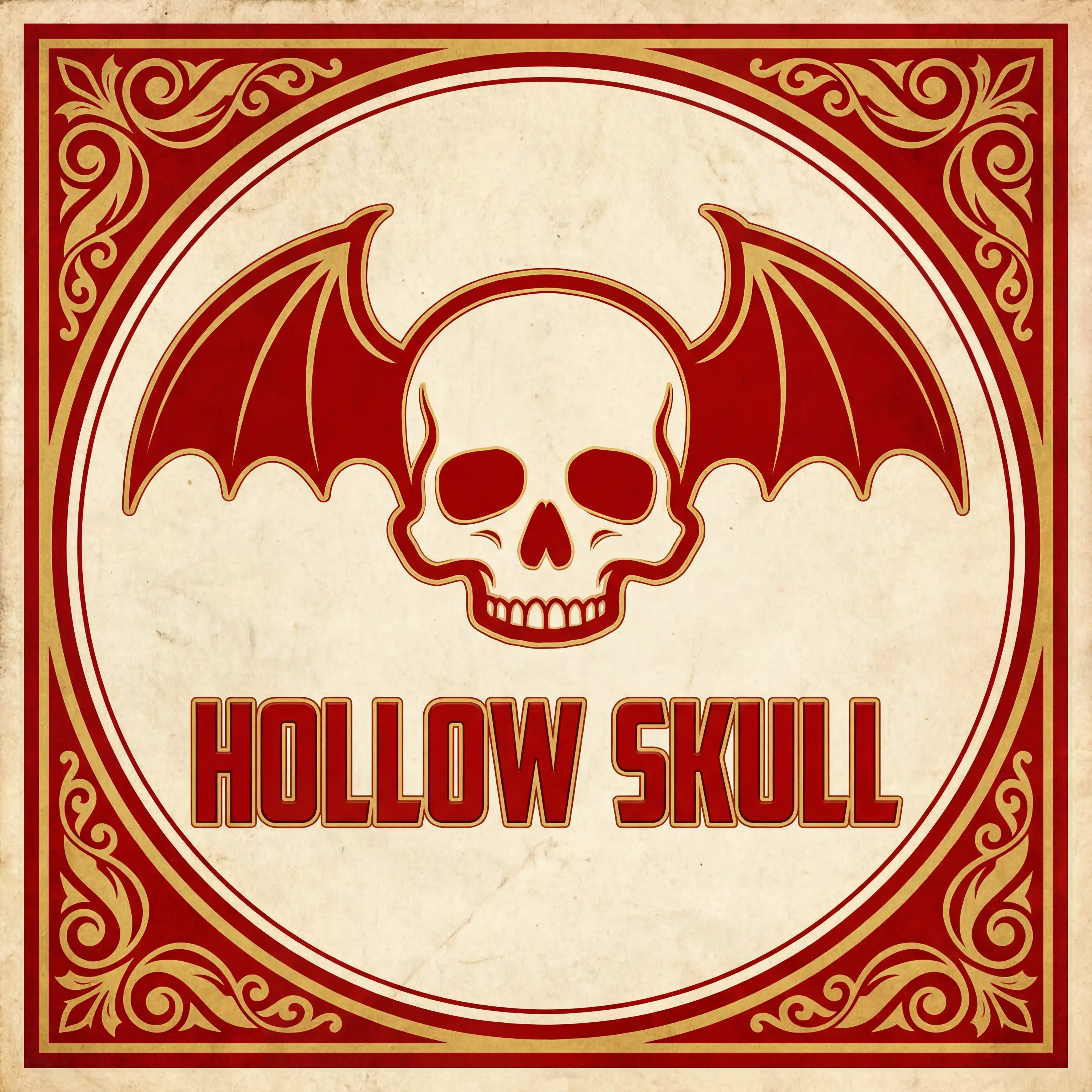 Red stoner metal logo for hollow skull band with bats