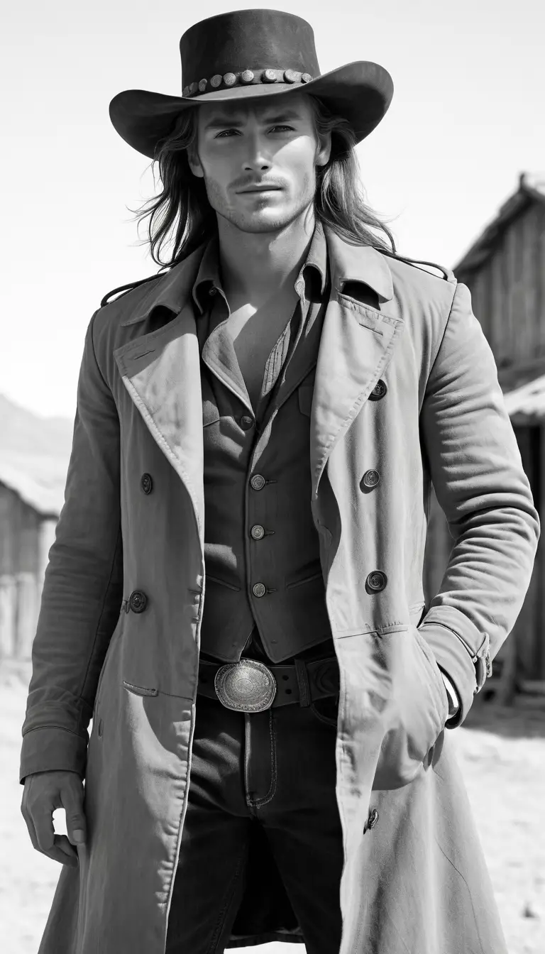 Charming young cowboy portrait in a wild west setting