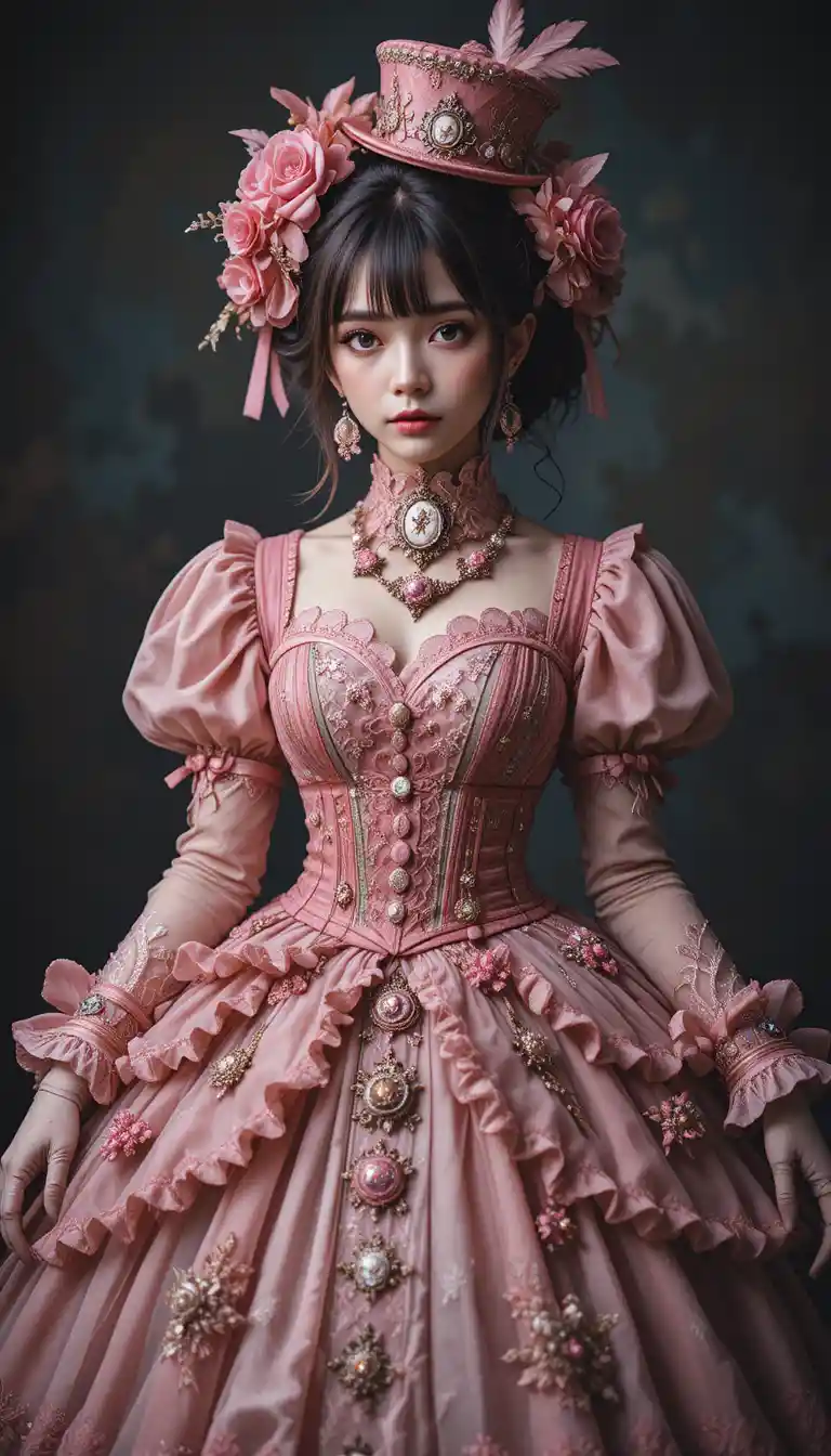 華麗なバロック風ドレスのゴシックロリータ少女