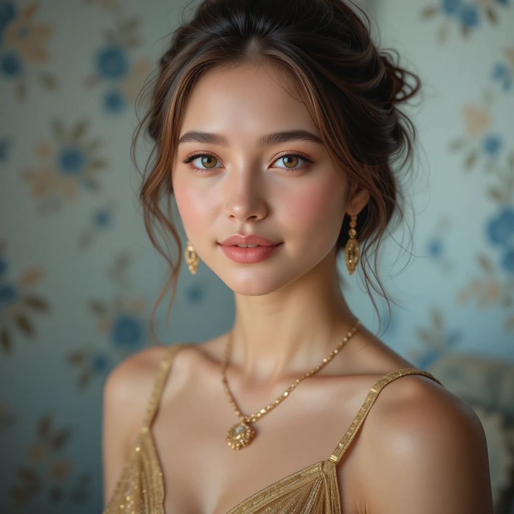 Elegant young woman portrait in soft indoor light