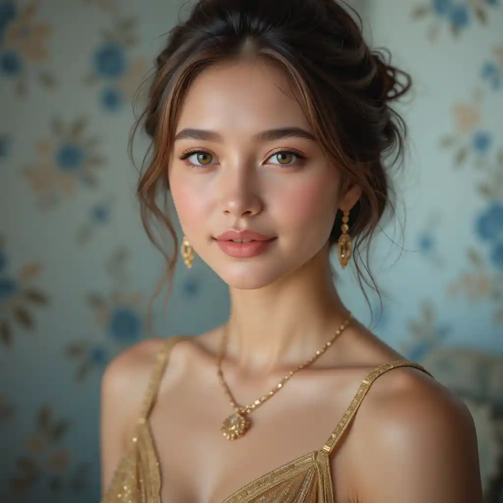 Elegant young woman portrait in soft indoor light