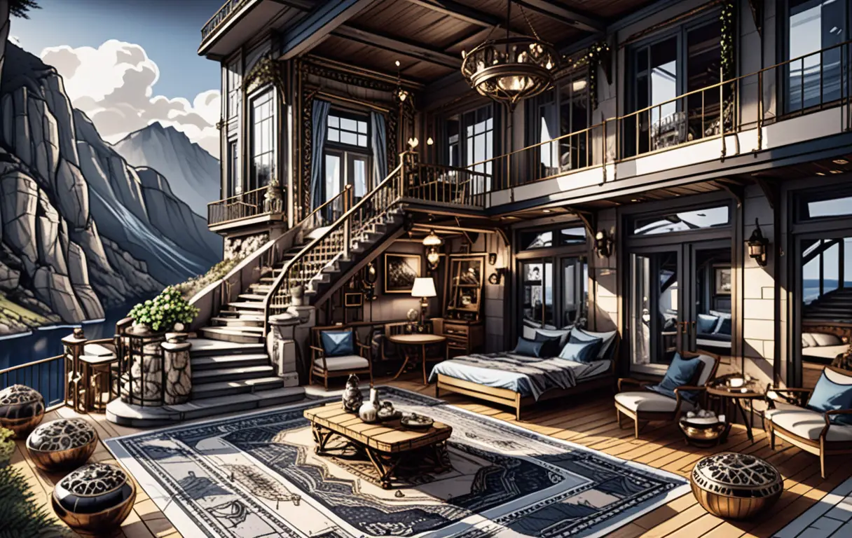 Greek mountain cloud palace with luxurious rustic design