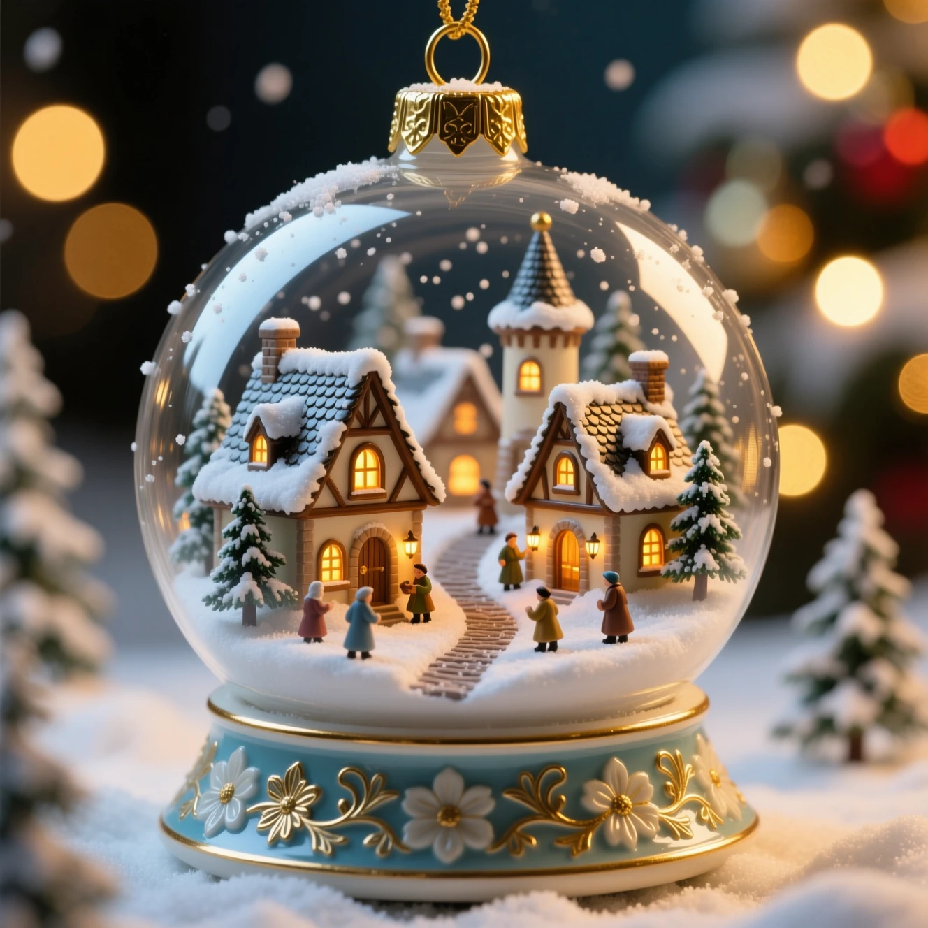 Glass Christmas ornament with tiny snowy village inside