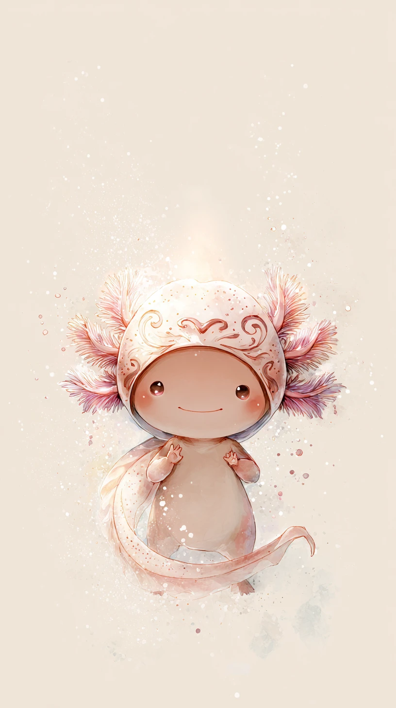 Dolce ragazza axolotl con segno a cuore e sorriso delicato