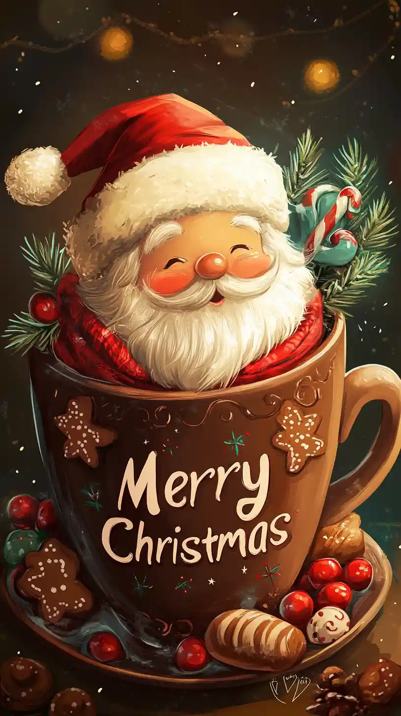Cute Santa Claus Relaxing In A Festive Chocolate Mug