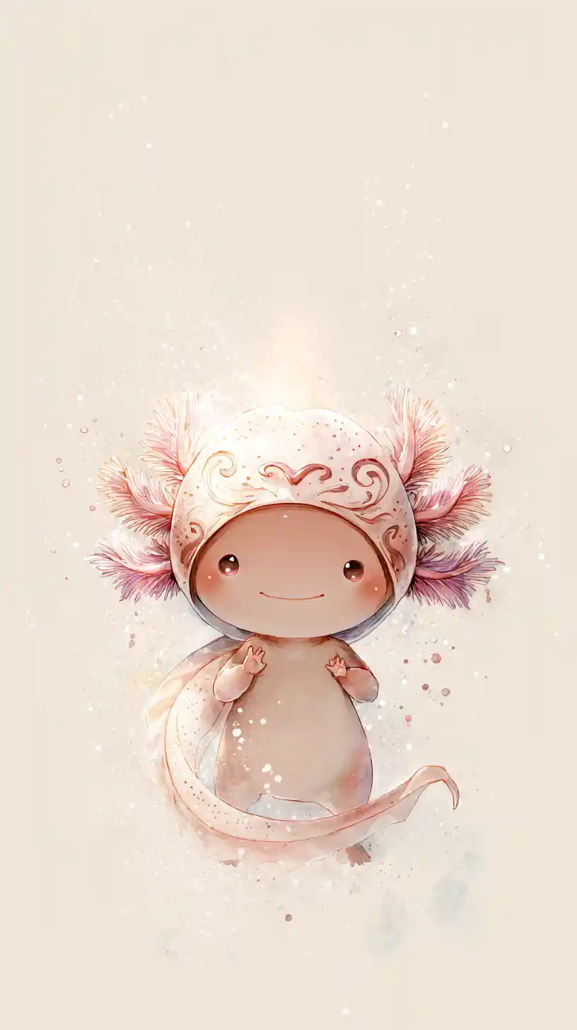Dolce ragazza axolotl con segno a cuore e sorriso delicato