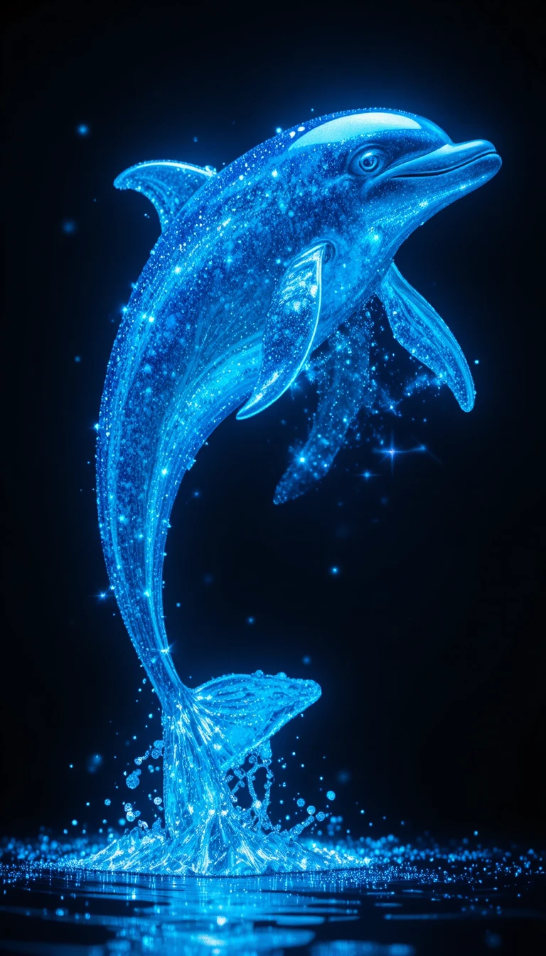 Dauphin bleu cobalt lumineux dans l’obscurité cosmique irisée