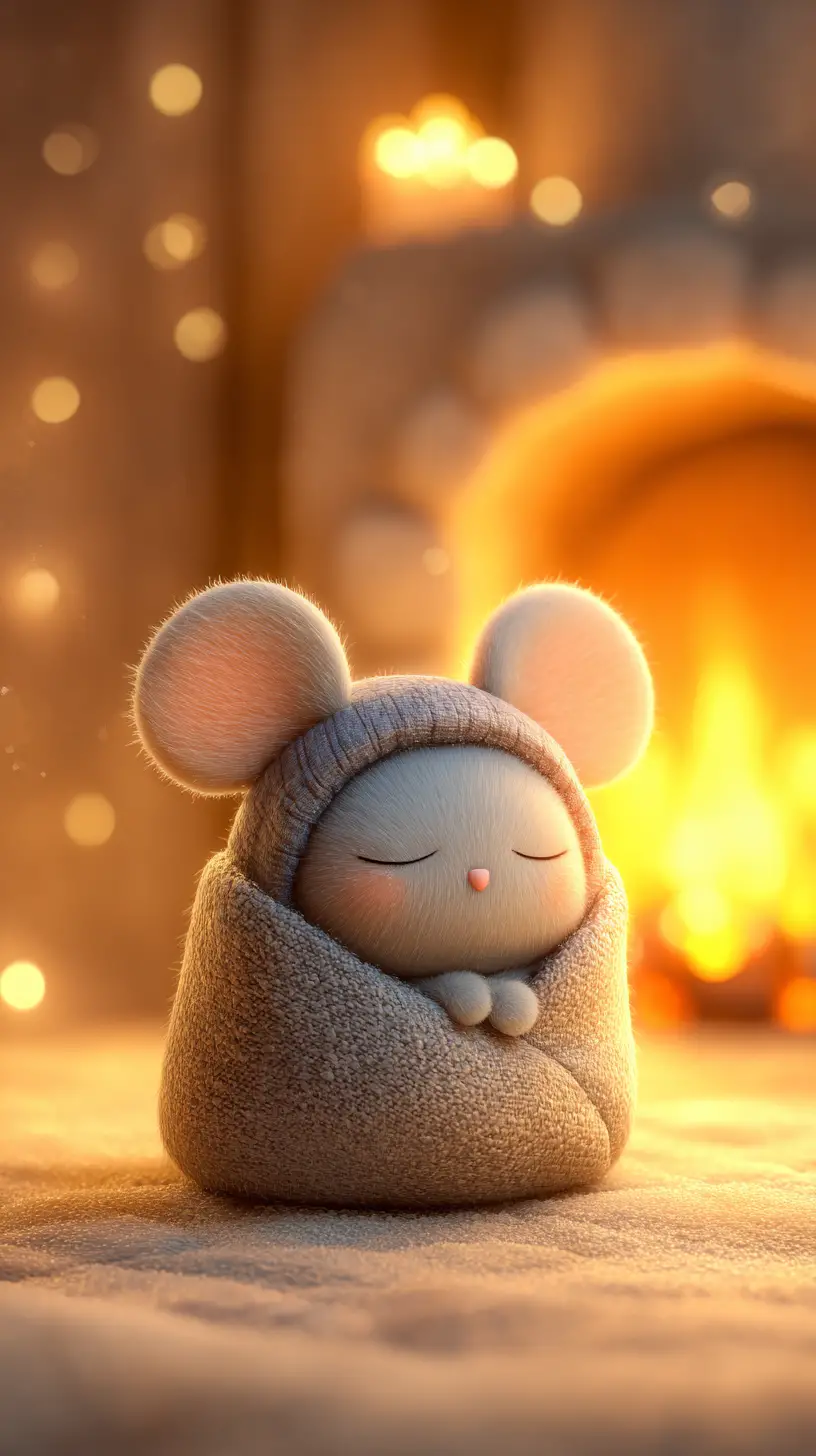 Cute Cartoon Mouse Asleep In Cozy Storybook Bed