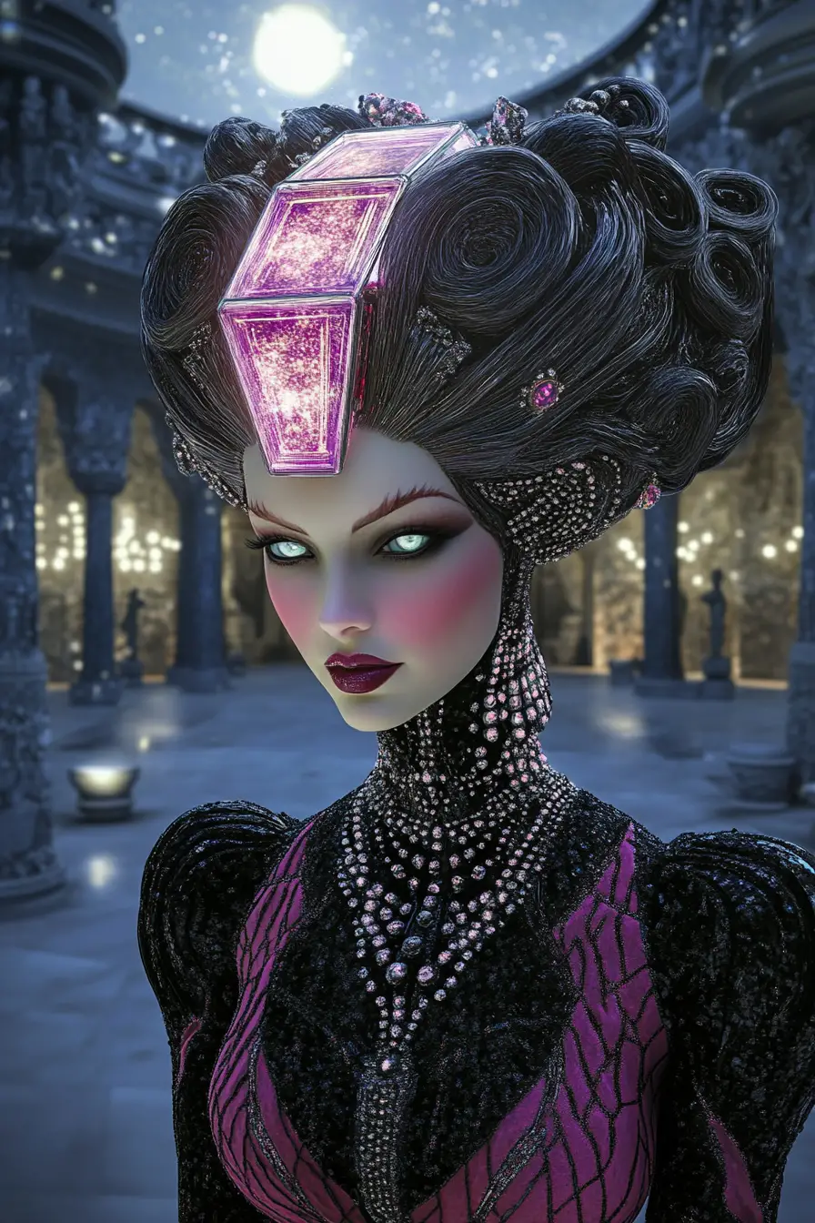 Femme persane en couture de gemmes avant-gardiste au clair de lune