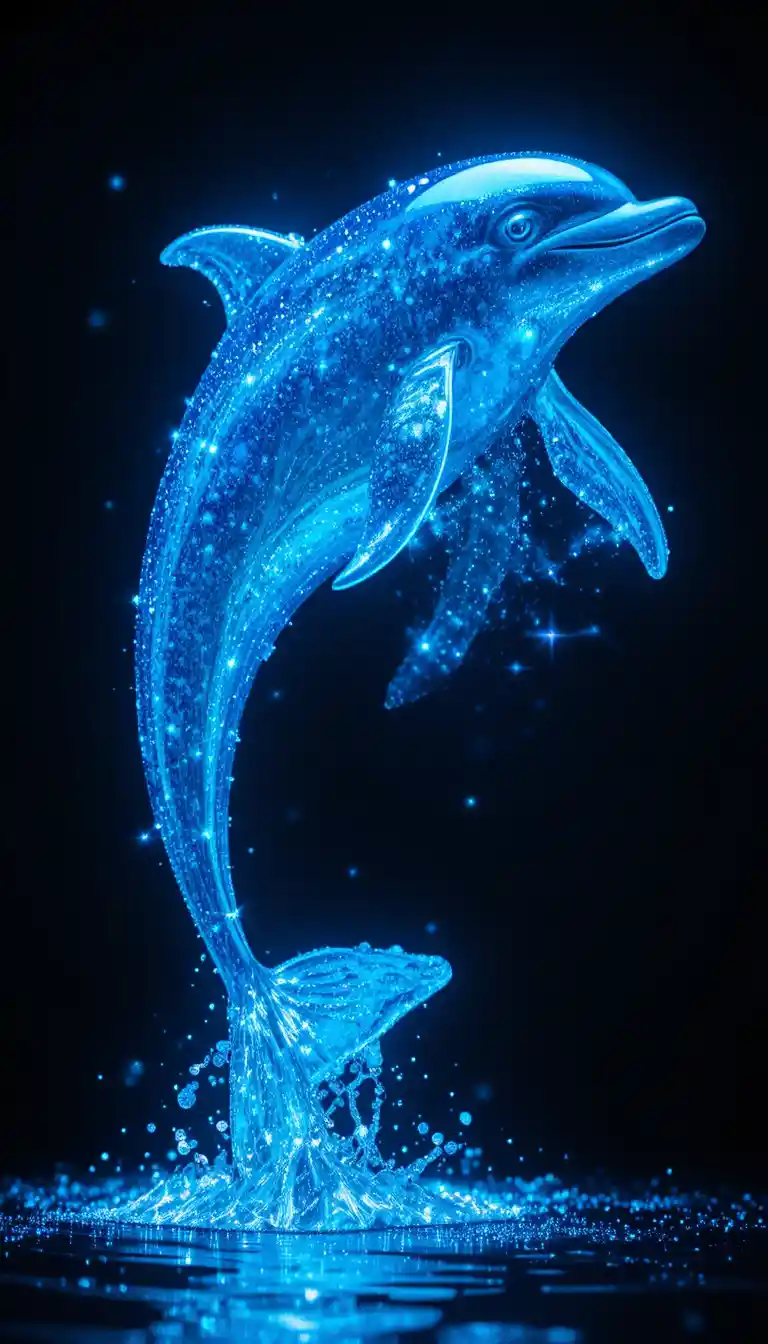 Dauphin bleu cobalt lumineux dans l’obscurité cosmique irisée