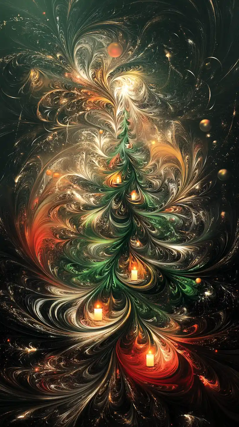 Calligraphic Christmas Tree With Fractal Festive Swirls