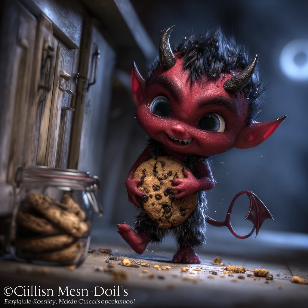 月光下哥德式廚房裡偷餅乾的小惡魔幼童