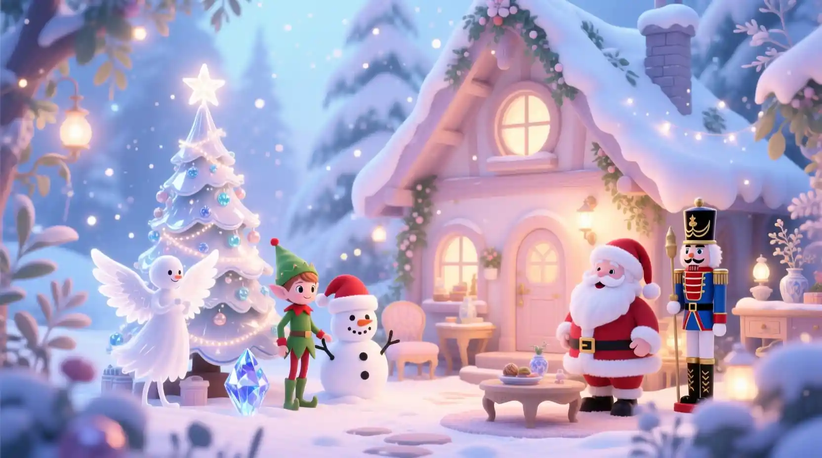 Chalet d’Hiver Féérique avec le Père Noël et des Personnages Festifs