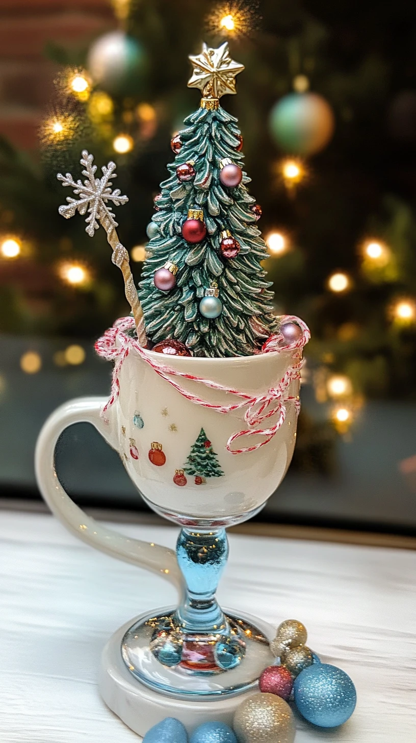 Festive table decor with white mug and wine glass