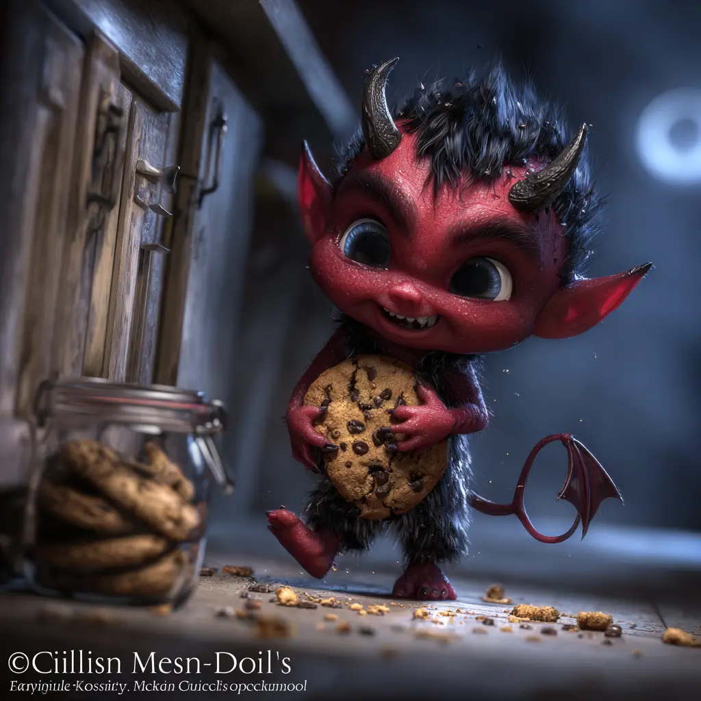 月光下哥德式廚房裡偷餅乾的小惡魔幼童