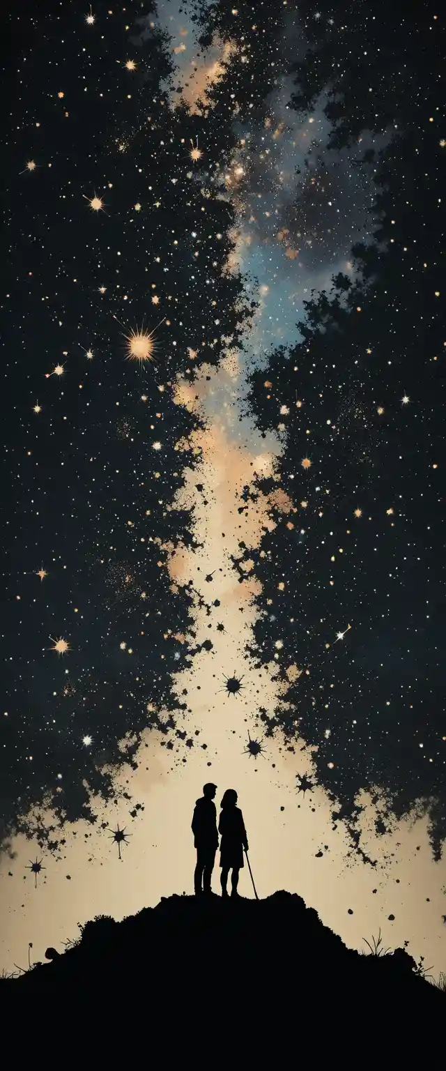 Fractal cosmos unfolding on parchment in abstract double exposure