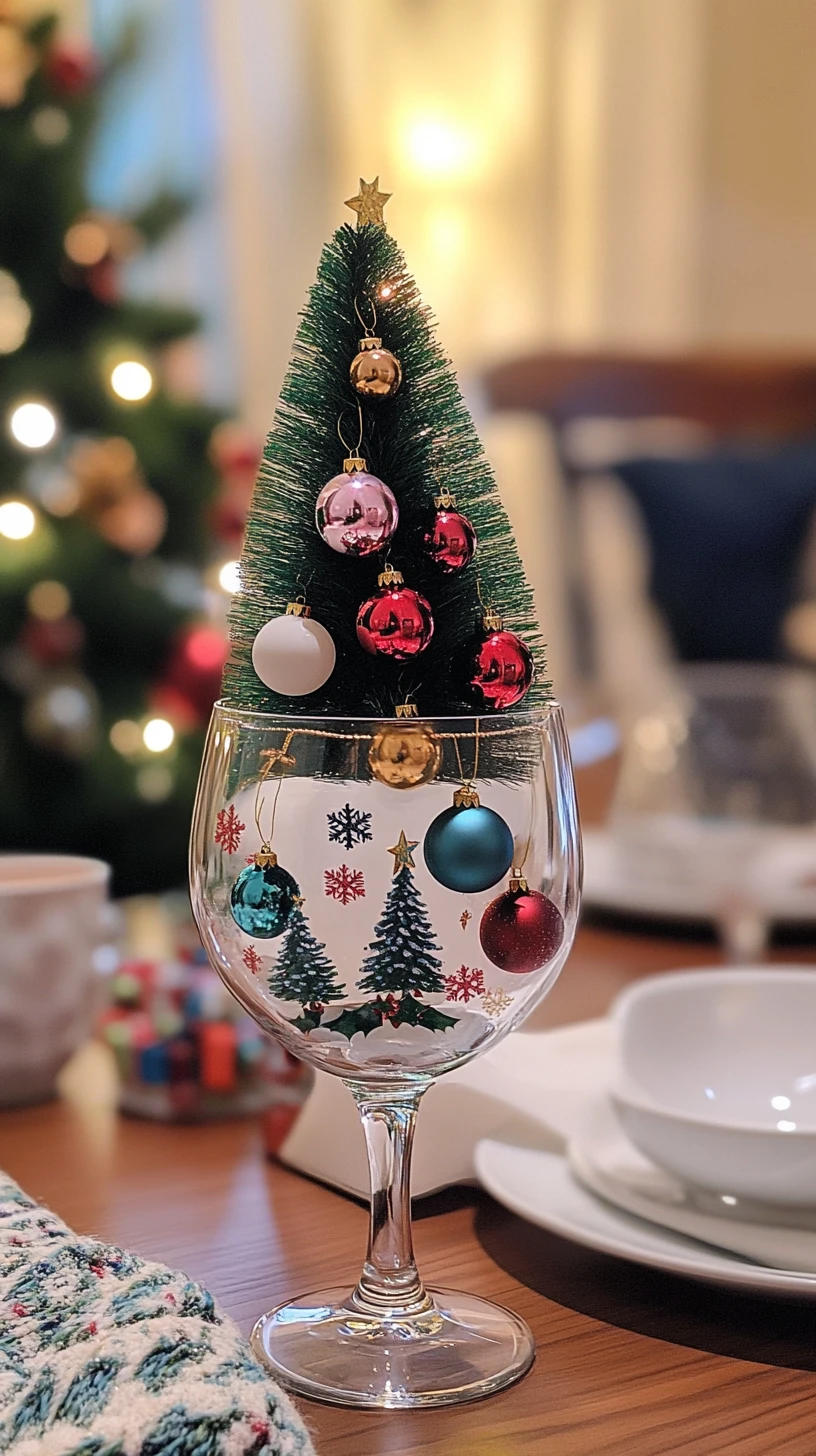 White mug and wine glass Christmas table decoration