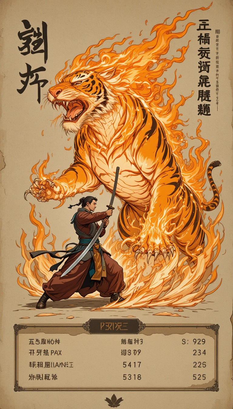 Swordsman Unleashing A Roaring Fire Tiger Attack