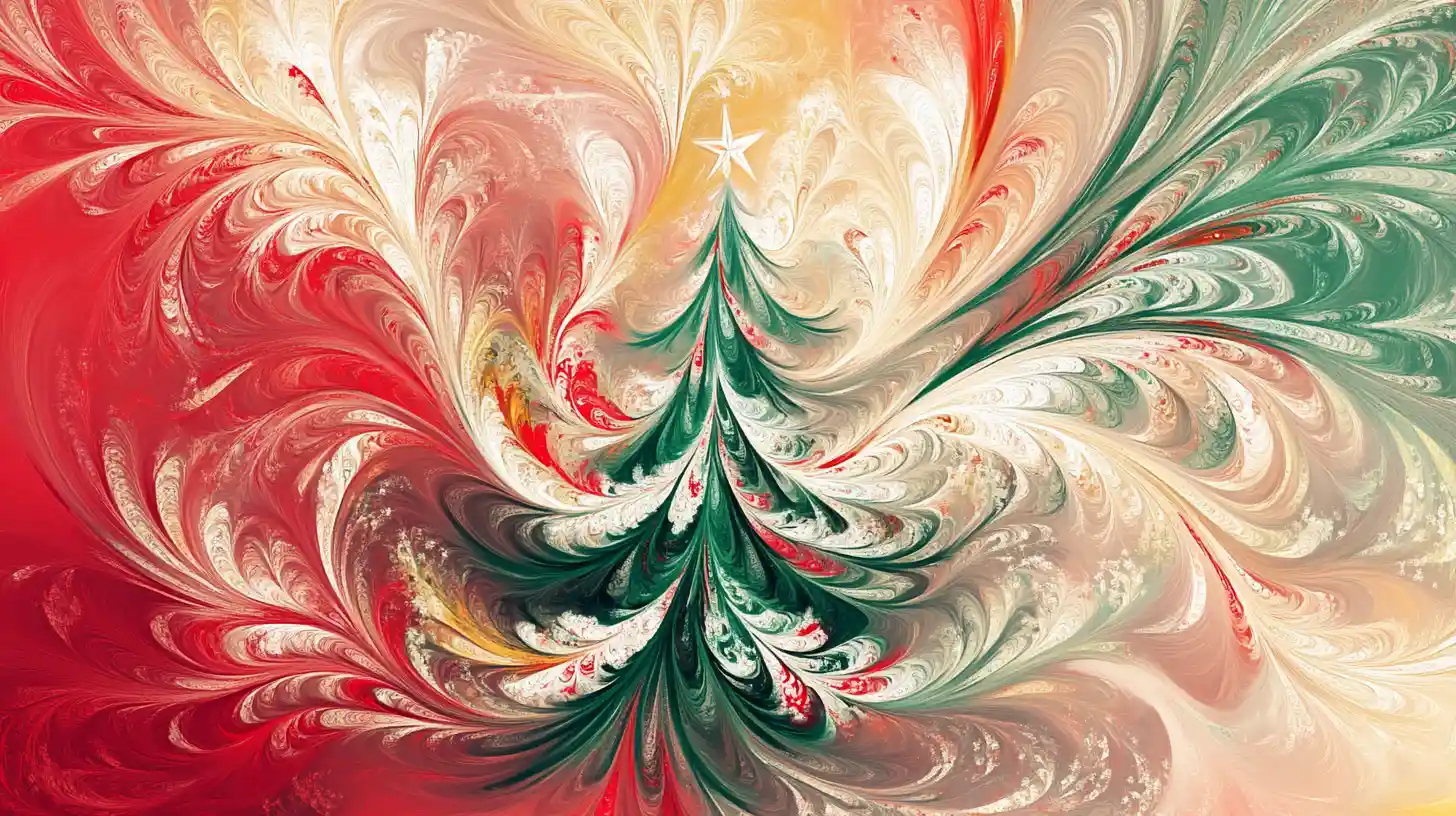 Calligraphy Style Green Christmas Tree With Colorful Swirls