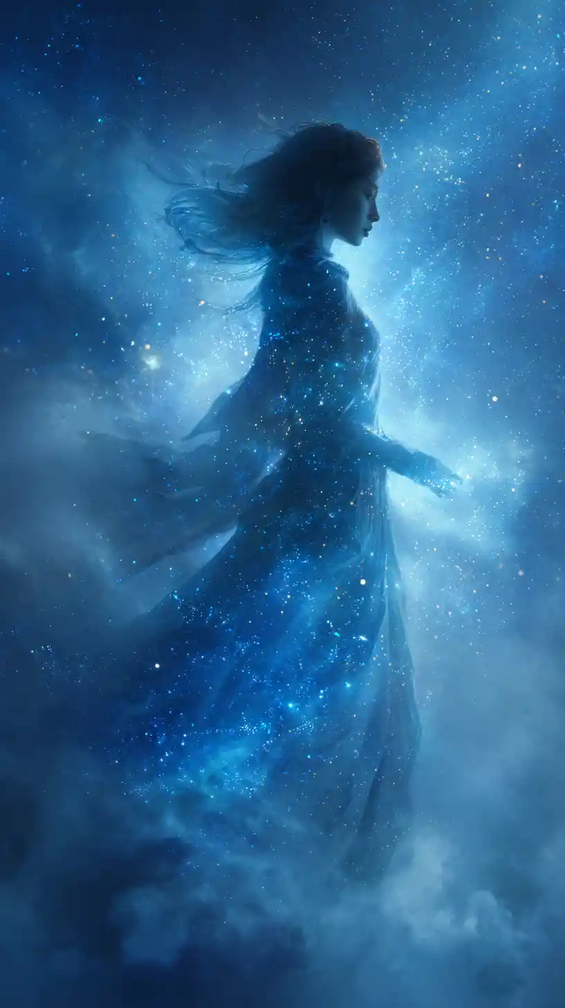 Femme mystique se fondant gracieusement dans le ciel nocturne étoilé