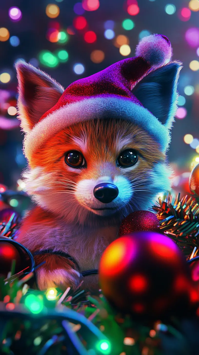キュートなクリスマス動物キャラクターと華やかなダイナミック背景