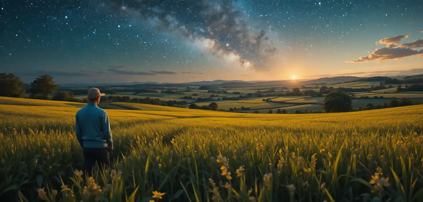 Peasants Working Fields Under A Vast Starry Sky