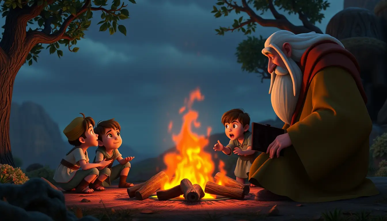 Children Learning Laws Around A Fire With Wise Elders