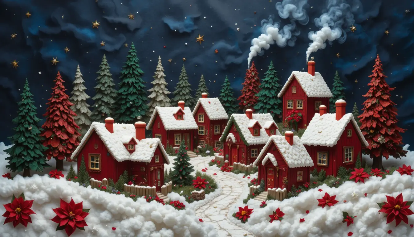 Textile Christmas village in a snowy winter landscape