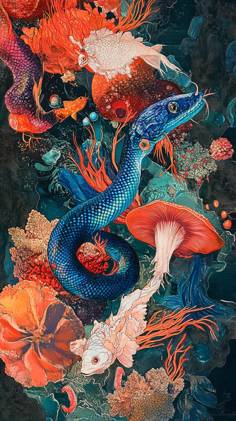 Surreal blue snakefish swim through glowing underwater river