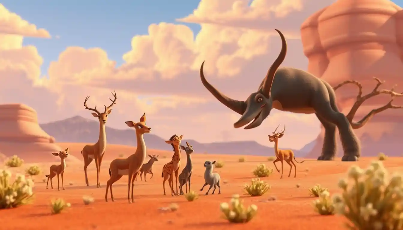 Desert wildlife living together in a balanced 3D scene