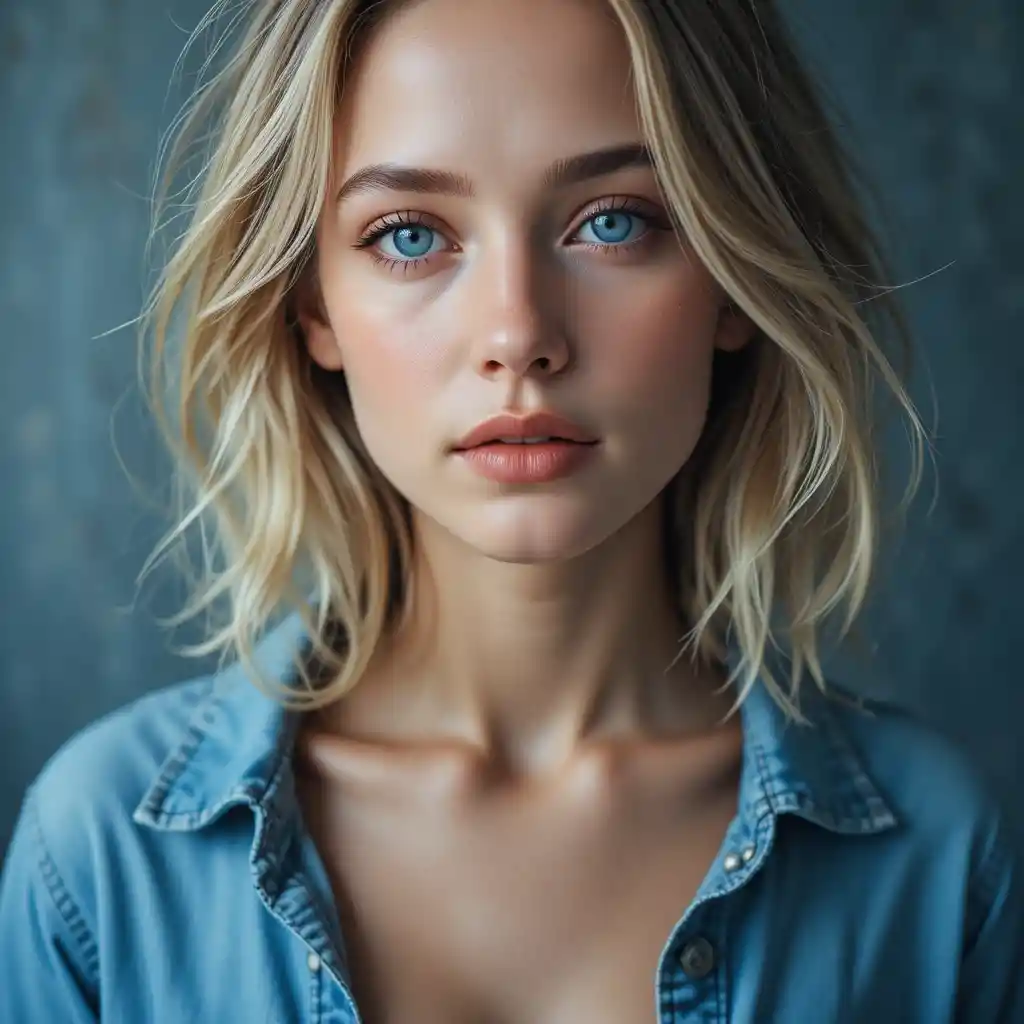 Young blonde woman portrait in soft side light