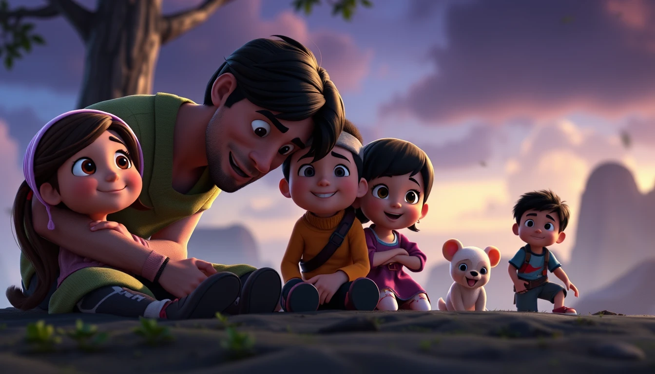 Disney-Pixar-Style: 3D-Familie, die gemeinsam stärker wird