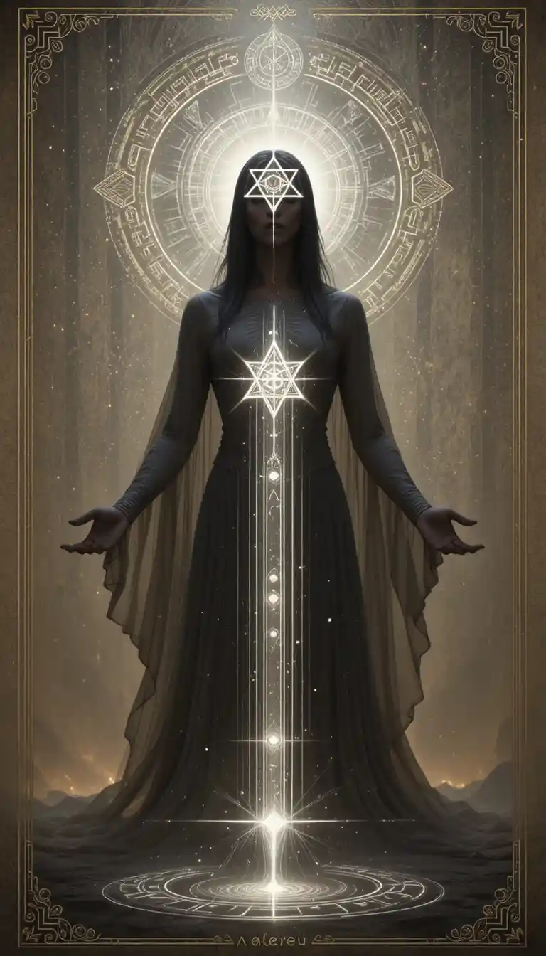 Mystical silver star symbol glowing at the forehead center