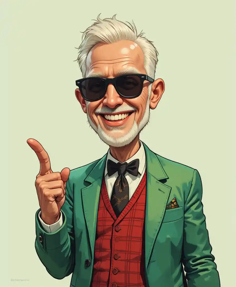 Anziano felice con blazer colorato che tiene un bastone