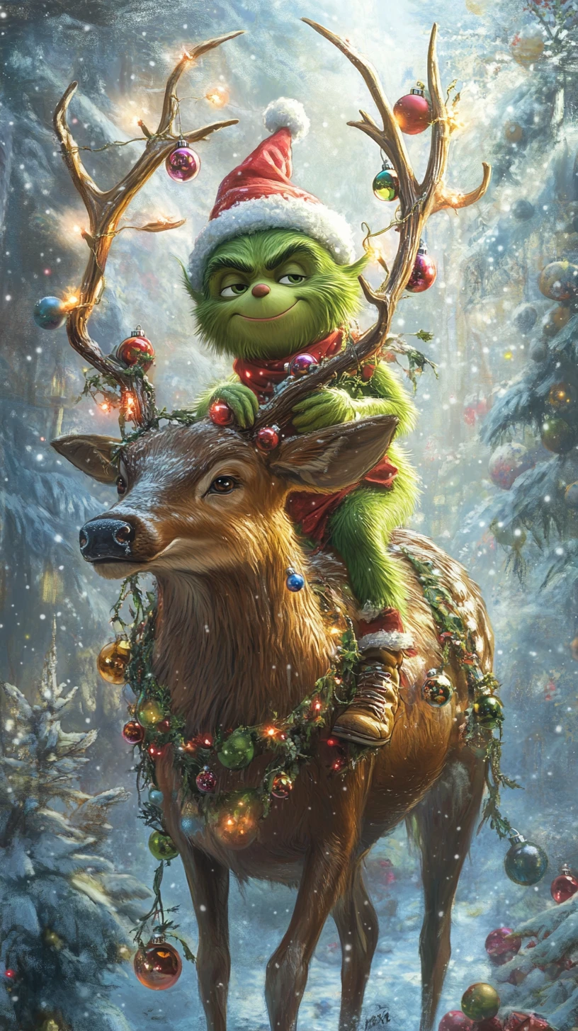 Fantasy creature riding a decorated deer in winter forest