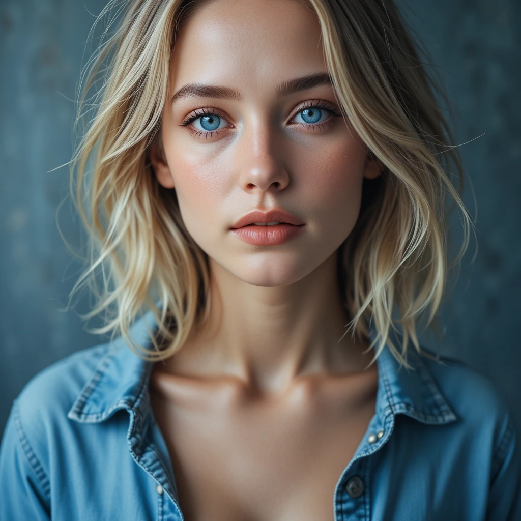 Young blonde woman portrait in soft side light