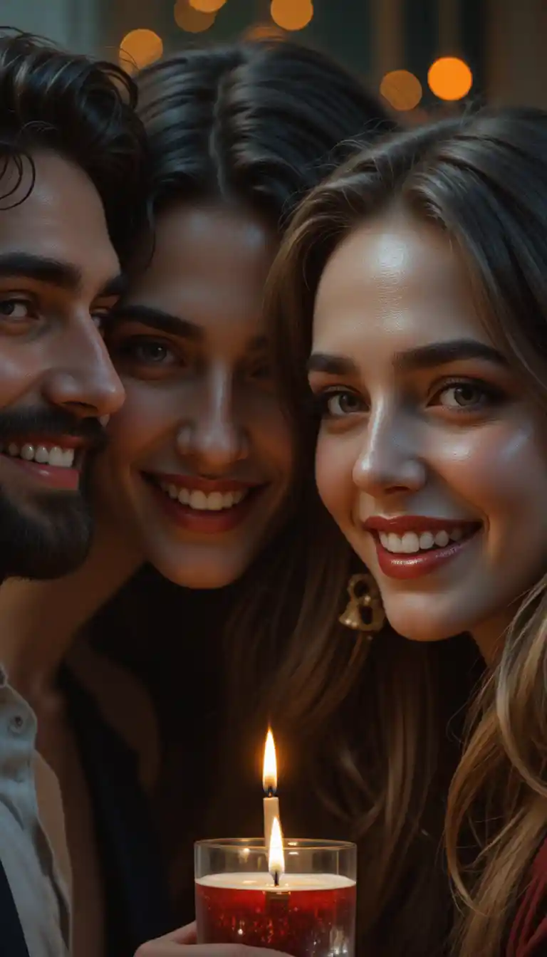 Retrato festivo em close-up de amigos em suave pintura a óleo