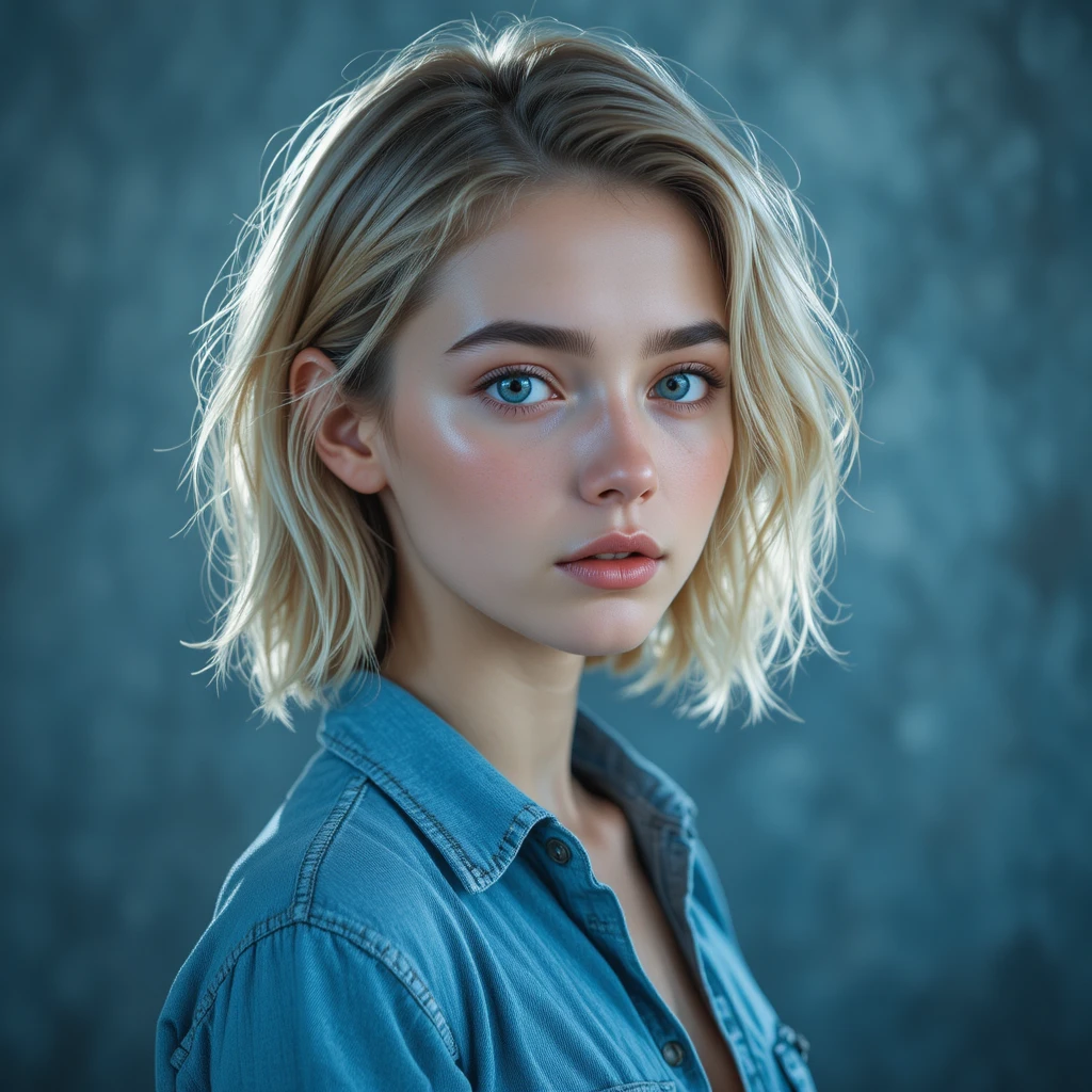 Calm blonde woman portrait in soft side lighting