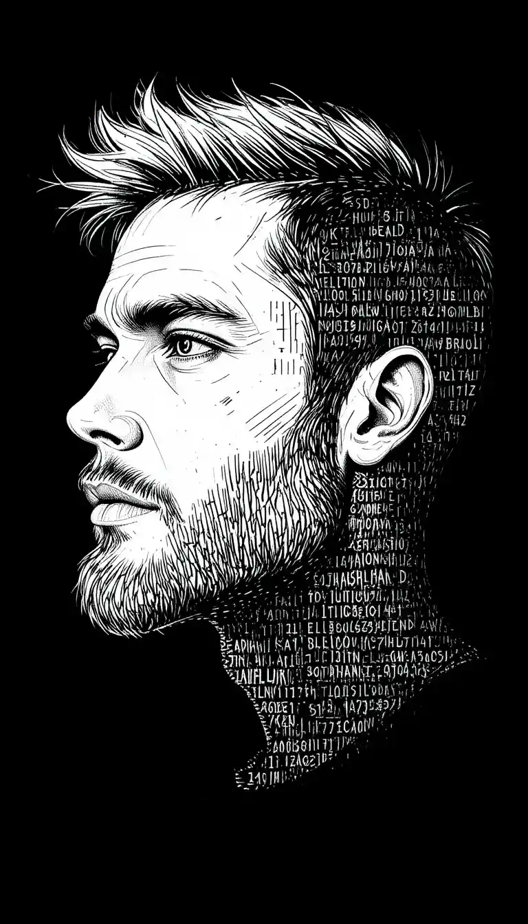 Perfil de alto contraste de un hombre con rostro de código binario