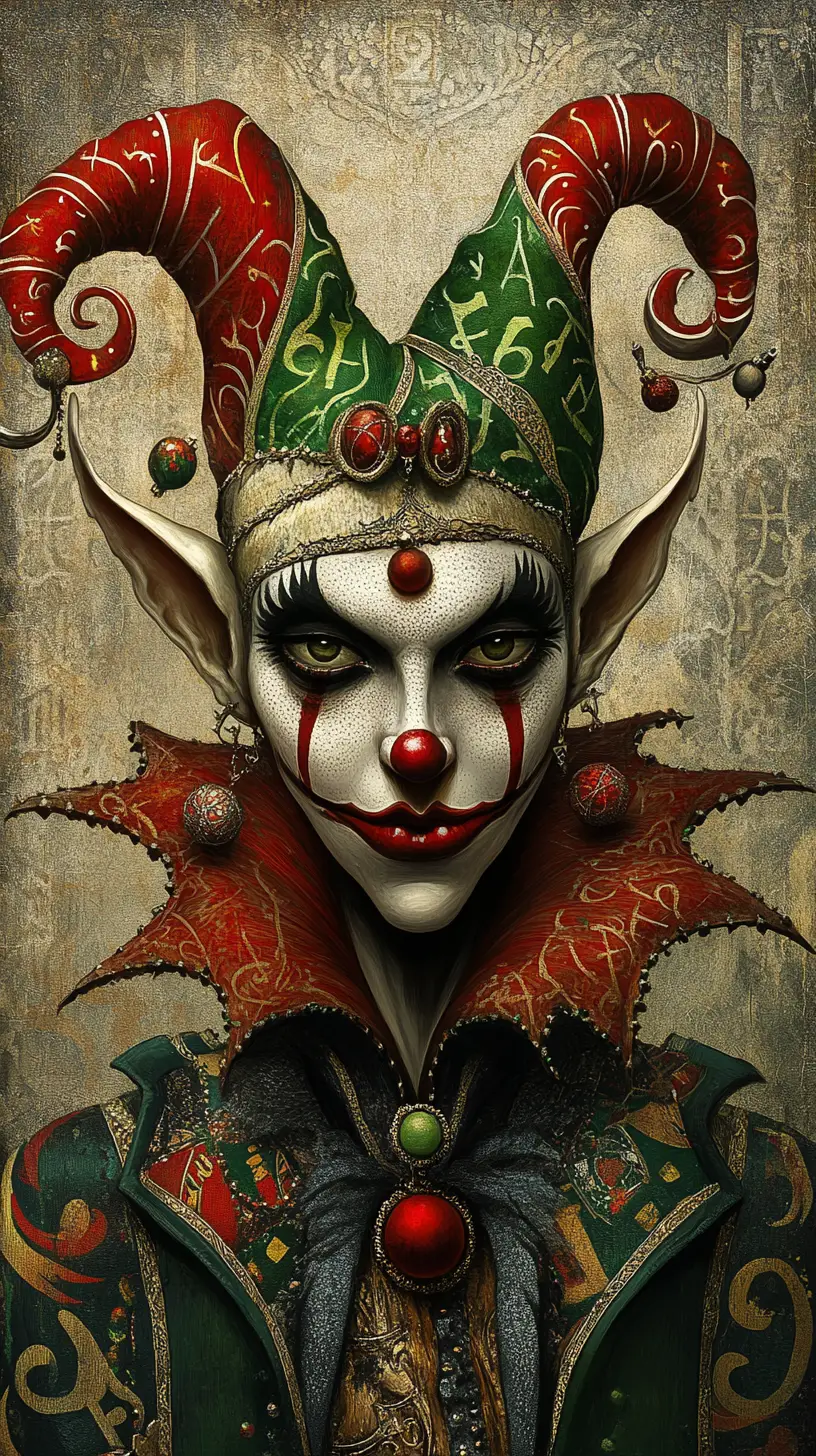 Surreal court jester in a dark fantastical world