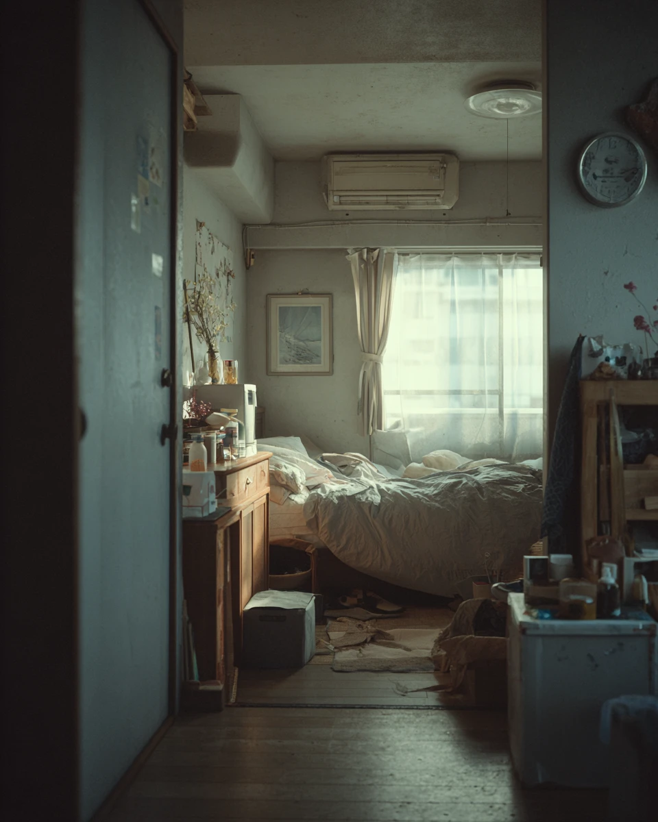 Man moving through a quiet vintage tokyo living room