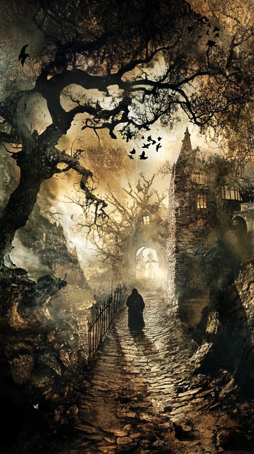 Dark fantasy illusion blending old and new visual worlds