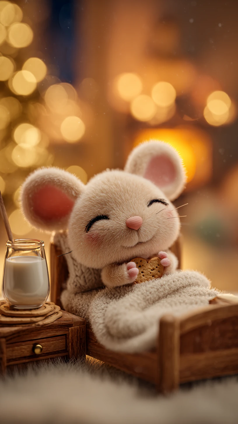 Adorable ratón 3D durmiendo en una acogedora cama de Navidad