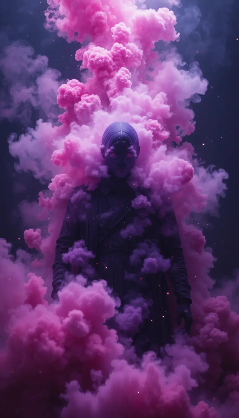Mysterious Figure Vanishing In Pink And Purple Smoke